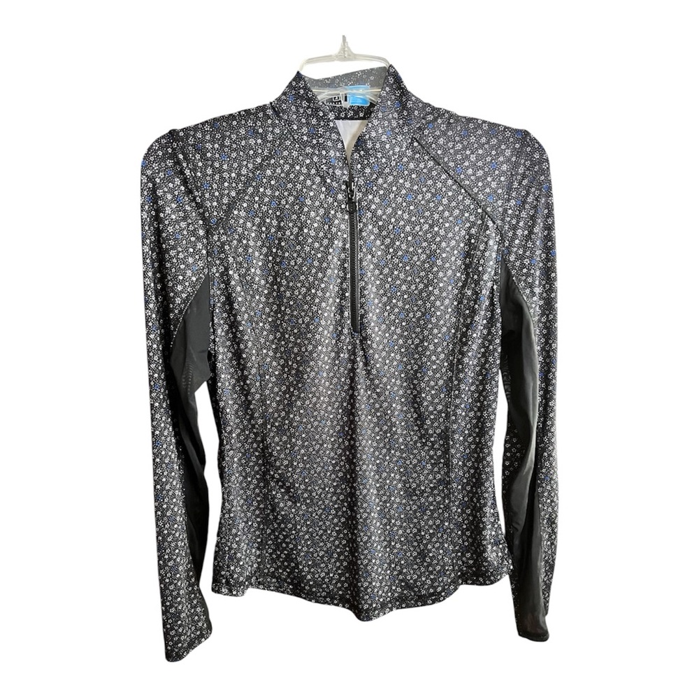PGA Tour Women's 1/2 Zip Black Patterned Long Sleeve Top SZ S